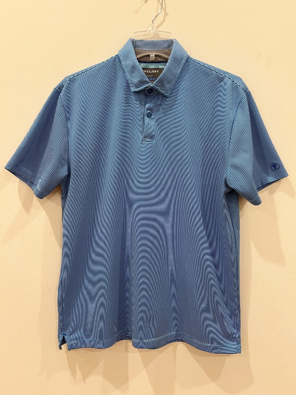 Twillory Polo Shirt Mens Large Blue Striped Logo Stretch Athleisure Golf Casual